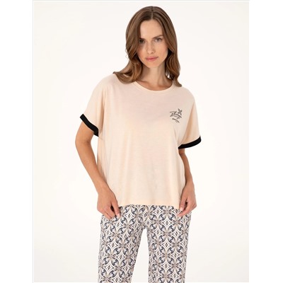 Bej Kısakollu Pijama Takımı