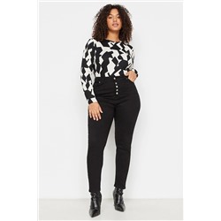 Trendyol Curve Siyah Yüksek Bel Önden Düğmeli Skinny Jeans TBBSS22JE0373