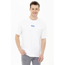 Erkek Beyaz Oversize Bisiklet Yaka Tişört