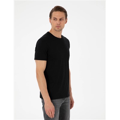 Siyah %100 Pamuk Slim Fit Bisiklet Yaka Basic Tişört