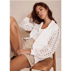 Женский летний бомбер с ажурными рукавами