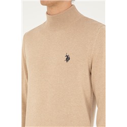 Erkek Slim Fit Yarım Boğazlı Kum Melanj Basic Kazak