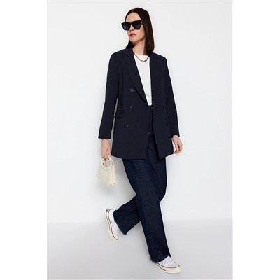 TRENDYOL MODEST Lacivert Dokuma Astarlı Düğme Kapamalı Çizgili Ceket TCTSS23CK00106
