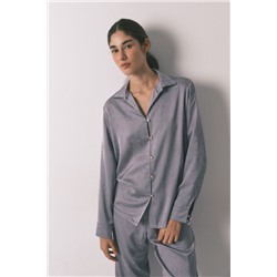 Pijama camisero largo satén jacquard gris