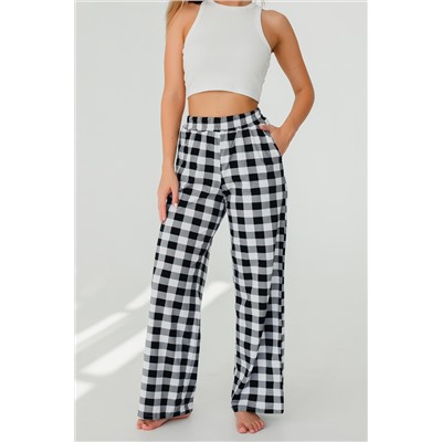Брюки палаццо домашние широкие красная клетка
