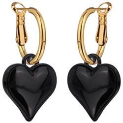 Серьги Сердцебиение (2, 5см, эмаль черная; покрытие золото), Есть комплект