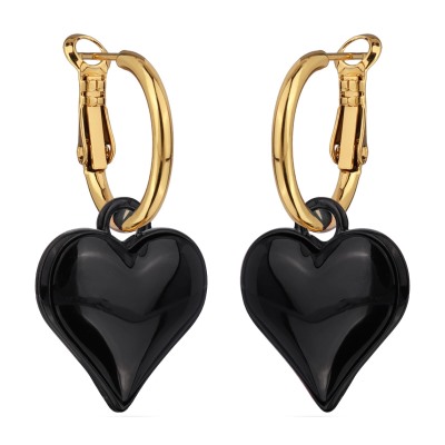 Серьги Сердцебиение (2, 5см, эмаль черная; покрытие золото), Есть комплект