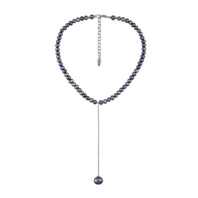 Колье (жемчуг бензиновый 5-9мм; покрытие родий) 38-45см, Есть комплект