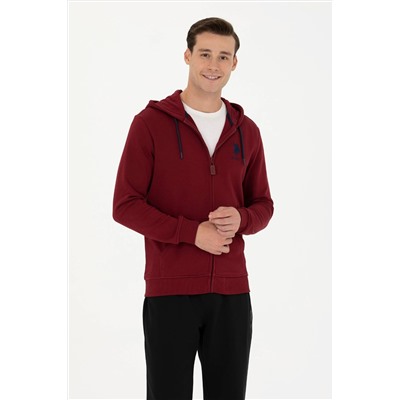 Erkek Bordo Kapüşonlu Örme Hırka