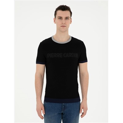 Siyah Slim Fit Bisiklet Yaka Triko Tişört