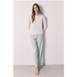 Pijama largo algodón pantalón rayas verde