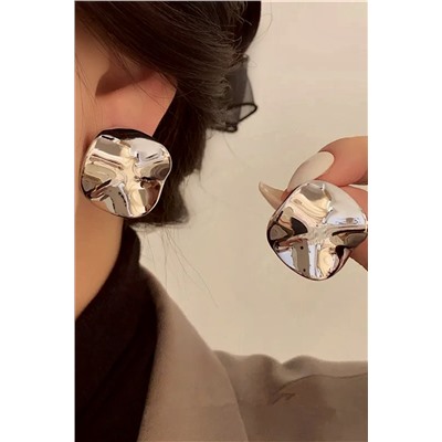 Серьги с эффектом мятого металла Круг  + Подарок