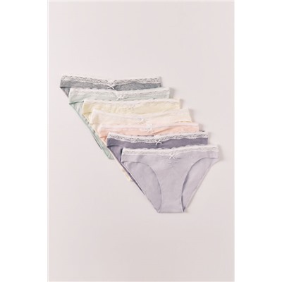 Pack 7 bragas clásicas algodón lisas encaje