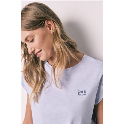 Pijama largo lila manga corta algodón estampado