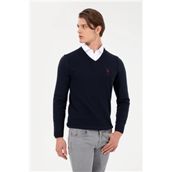 Erkek Lacivert V - Yaka Basic Triko Kazak