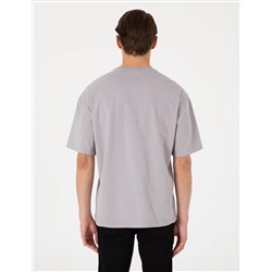 Gri Comfort Fit Bisiklet Yaka Tişört
