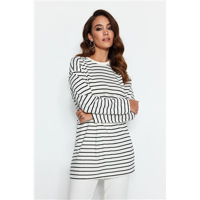 TRENDYOL MODEST Siyah Çizgili Örme Tunik TCTAW22UK0240