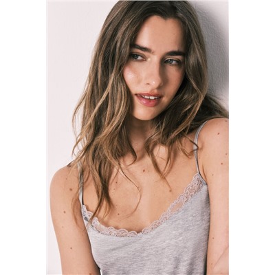 Camiseta tirantes punto súper suave gris