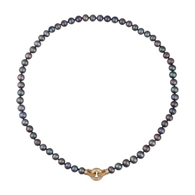 Колье (жемчуг шоколад микс 8-9мм, фианит; покрытие золото) 55см, Есть комплект