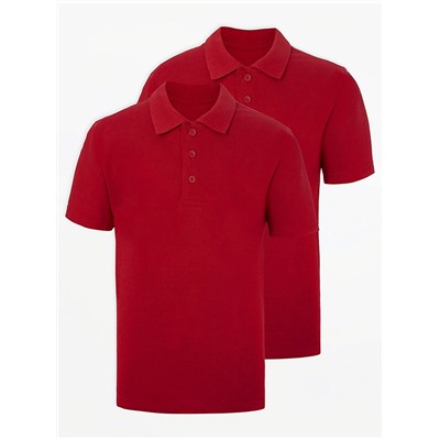 Red Short Sleeve Slim Fit School Polo Shirts 2 Pack