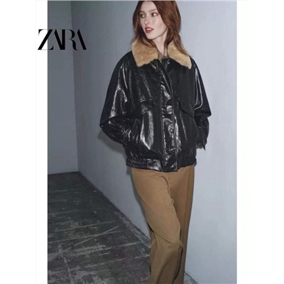 Женская теплая свободная куртка со съёмным меховым воротником  Zar*a 💤