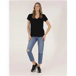 Siyah Comfort Fit V Yaka Basic Tişört