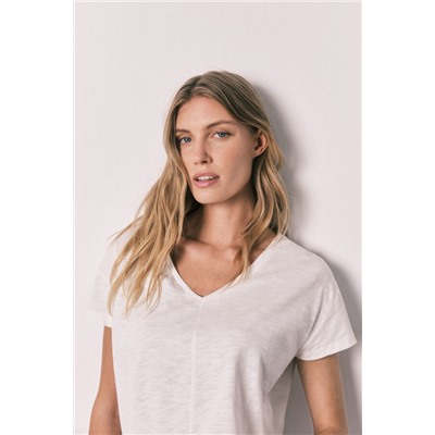 Pijama largo lila manga corta algodón rayas