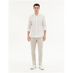 Bej Slim Fit Keten Karışımlı Kanvas Pantolon