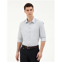 Gri Slim Fit Uzun Kollu Gömlek
