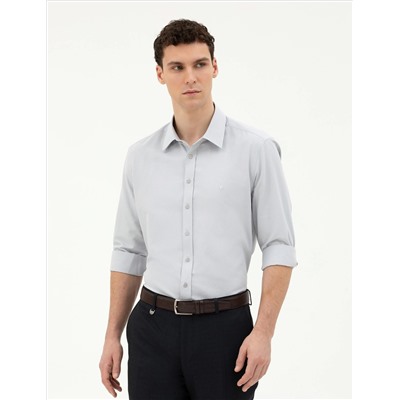 Gri Slim Fit Uzun Kollu Gömlek