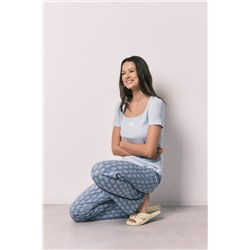 Pijama largo algodón manga corta azul