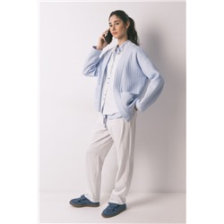 Pijama camisero largo 100% algodón blanco rayas