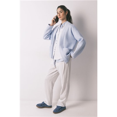 Pijama camisero largo 100% algodón blanco rayas