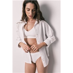 Tanga ancha canalé sin costuras blanca