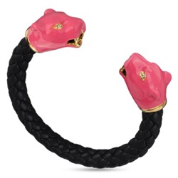 Браслет Пантера (эмаль фуксия, кристаллы SW белые; покрытие золото), Есть комплект
