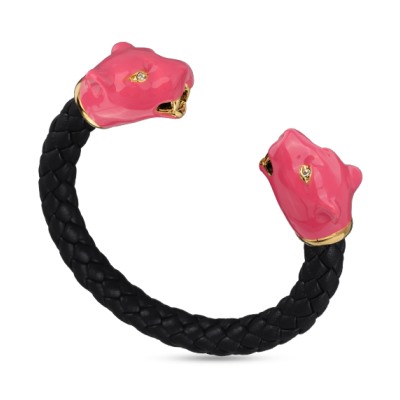 Браслет Пантера (эмаль фуксия, кристаллы SW белые; покрытие золото), Есть комплект