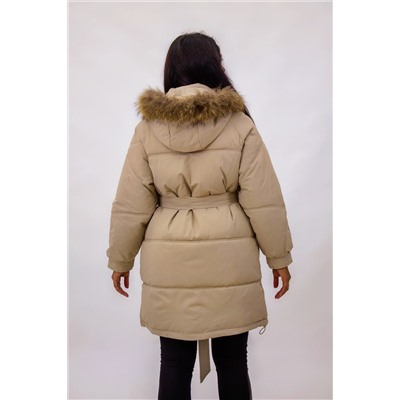 Зимняя куртка на поясе с натуральным мехом арт. 23226