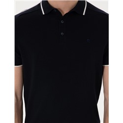 Lacivert Slim Fit Düğmeli Polo Yaka Triko Tişört