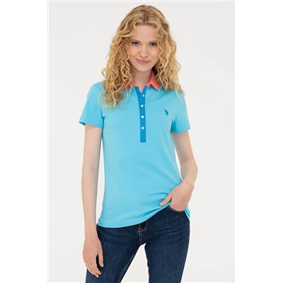 Kadın Turkuaz Basic Polo Yaka Tişört