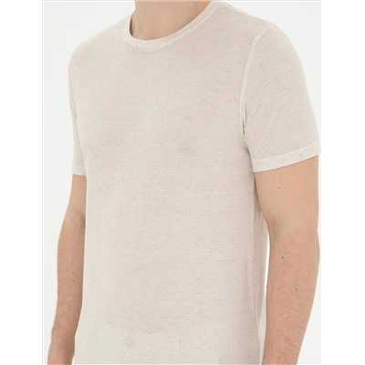 Bej Slim Fit Basic Tişört