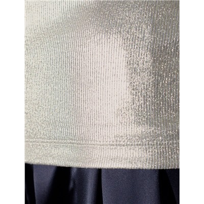 Топ с закрытым декольте из хлопка с эластаном в рубчик с матовым покрытием металлик