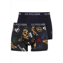 U.S. Polo Assn. Erkek 2'li Boxer Seti - Lacivert ve Renkli Baskılı Pamuklu İç Giyim
