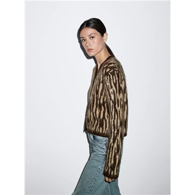 Alpaca wool blend animal print cardigan