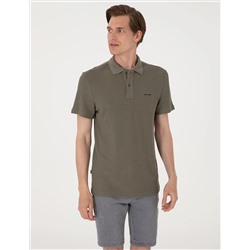 Haki Slim Fit Örme Dokulu Polo Yaka Tişört