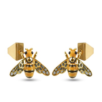 Серьги Пчела (эмаль желтая, черная; покрытие золото), Есть комплект
