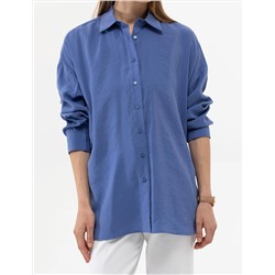 Koyu Mavi Oversize Uzun Kollu Gömlek