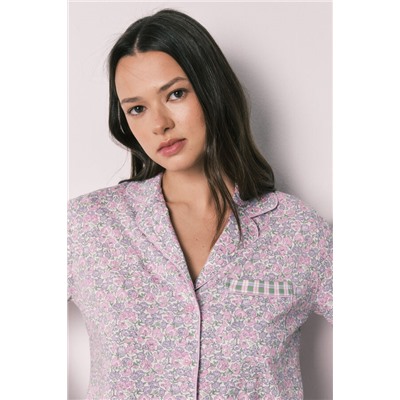 Pijama corto camisero algodón florecitas