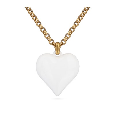 Кулон Сердцебиение (2, 5см, эмаль белая; покрытие золото) 95см, Есть комплект