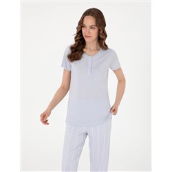 Mavi Kısakollu Kapri Pijama Takımı