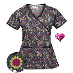 UA Mod Mix Pewter Print Mock Wrap Scrub Top